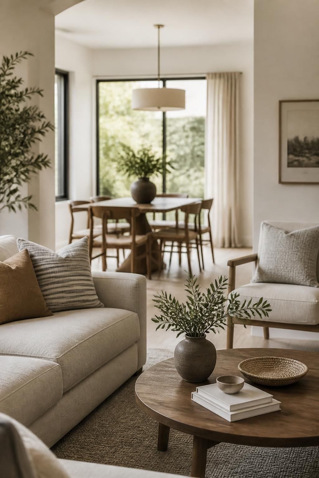 Inviting staged lounge and dining area in natural light