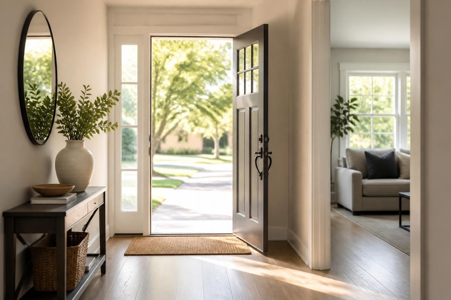 Modern home interior with welcoming open entry light