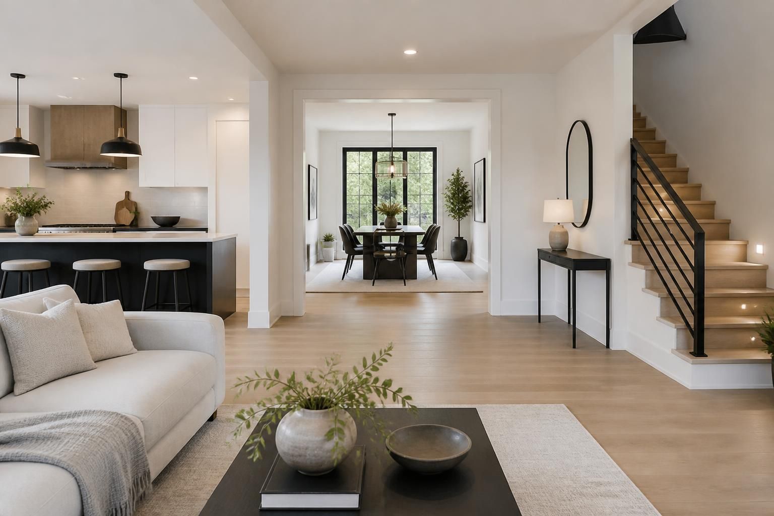 Bright uncluttered home interior with clear open sightlines